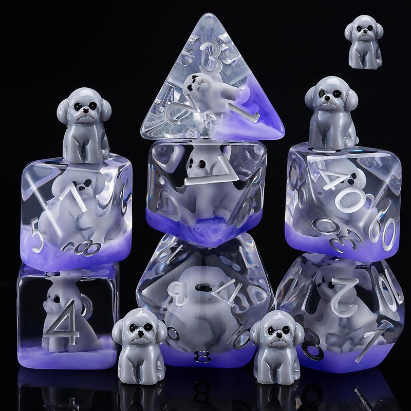 weyano Resin DND Dog Dice Set, Animal Polyhedral Dice for Dungeons and Dragons, RPG, MTG D&D 7-DIE (D4, D6, D8, D10, D12, D20, D%) for Ages 15 and Up - Image 1